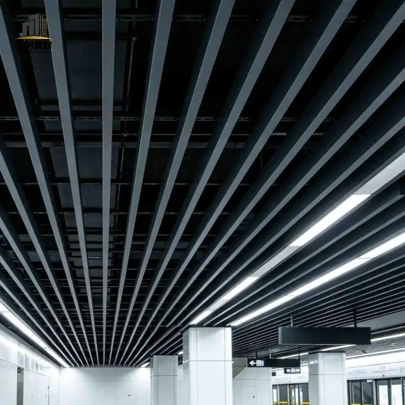 Subway Station Aluminum Square Tube Ceiling | Fireproof Ventilated U Shape Aluminum Baffle Ceiling